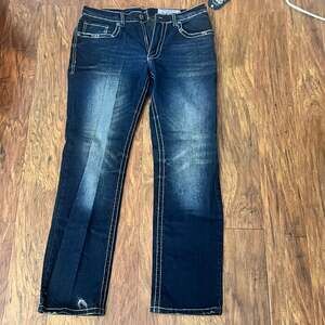 Faded Glory Men's Straight Fit Distressed Denim Jeans - Dark Blue
